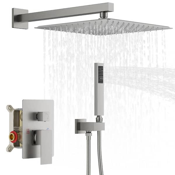 10 Inch Square Bathroom Shower Combo Set In Brushed Nickel