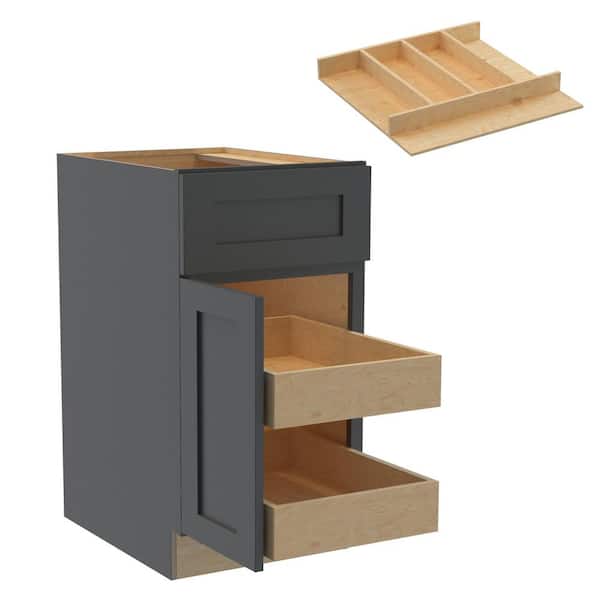 Home Decorators Collection Newport 18 in. W x 24 in. D x 34.5 in. H Assembled Plywood Base Kitchen Cabinet in Deep Onyx with 2ROT Utility LH