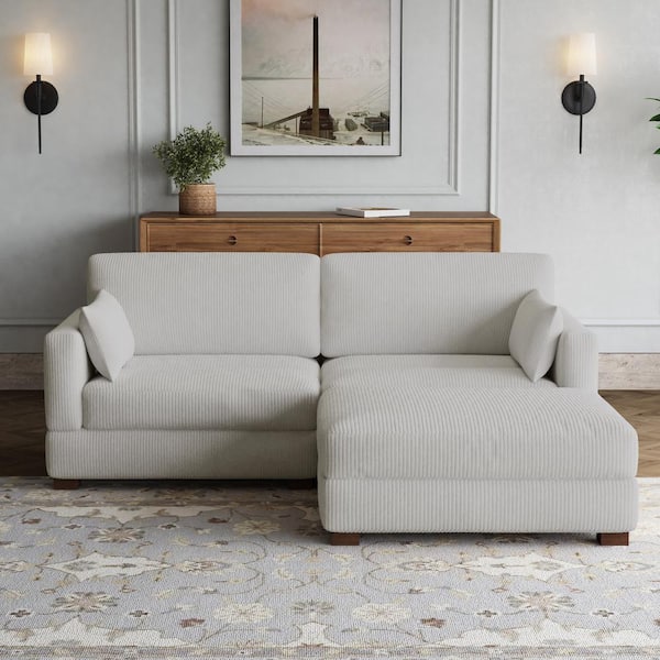 84.8 in. W Square Arm 2-Piece Corduroy Fabric L-Shaped Sectional Sofa in. Sea Salt Gray