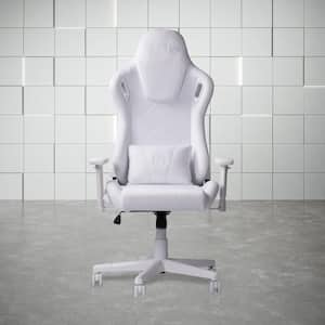Velvet Reclining Gaming Chair in White with Height-Adjustable Padded Arms