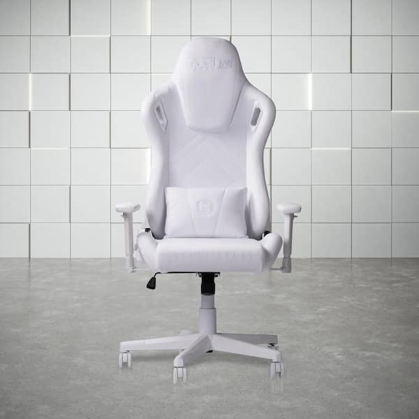 Techni Sport Velvet Reclining Gaming Chair in White with Height-Adjustable Padded Arms
