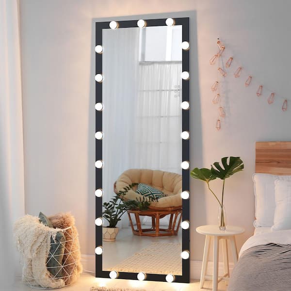 Black 24 in. W x 63 in. H Rectangle LED Glass Full-Length Framed Mirror