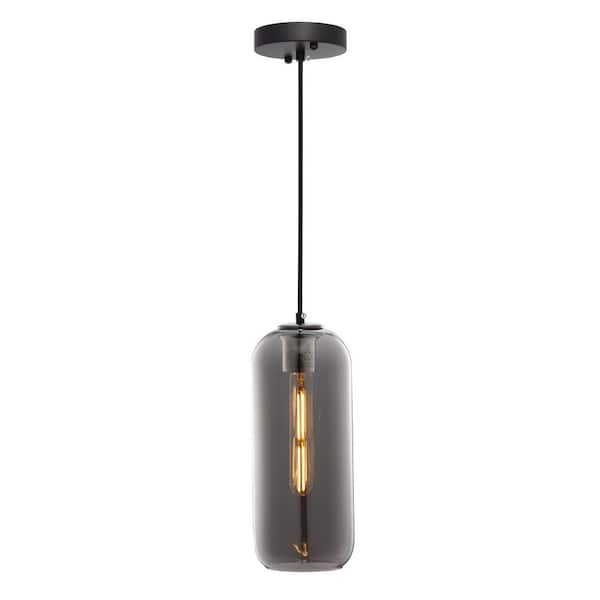 CARRO Orion 1-Light Black Pendant with Gray Cylinder Glass Shade