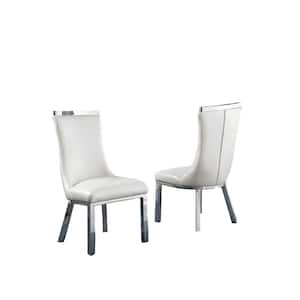 Caroline White Faux Leather With Stainless Steel Legs Side Chair (Set of 2)
