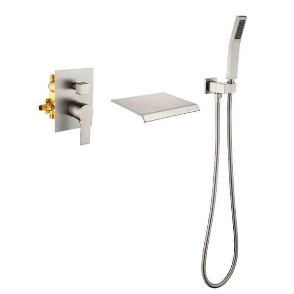 Jewelry Single-Handle Wall Mount Roman Tub Faucet with Hand Shower in Brushed Nickel (Ceramic Valve Included)