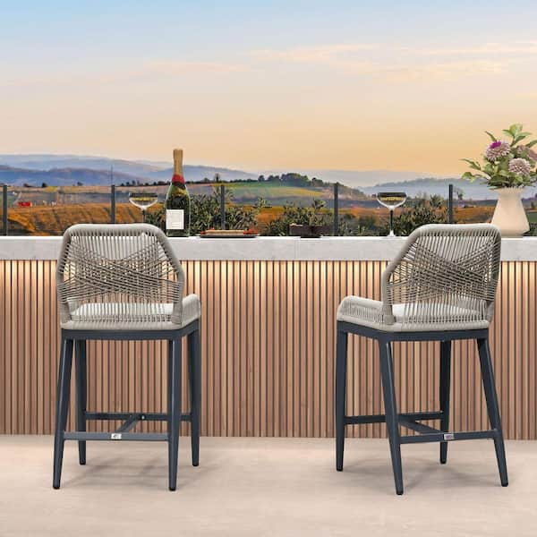 PURPLE LEAF Modern Aluminum Twill Wicker Woven Counter Height Outdoor ...