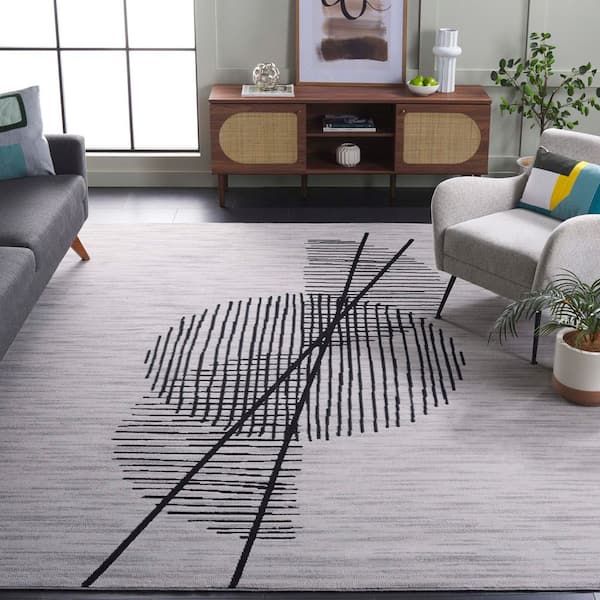 Odyssey 7 ft. x 7 ft. Gray/Black Abstract Geometric Square Area Rug