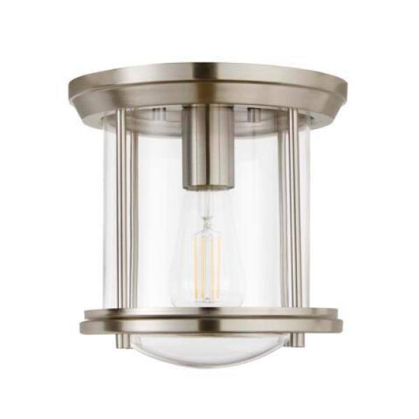 Brushed Nickel and Glass Cylinder Flush Mount Light