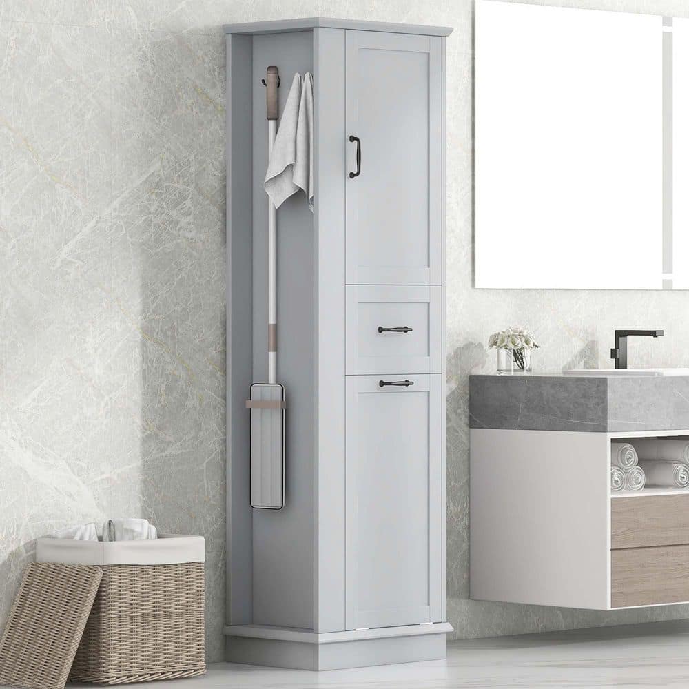 20 in. W x 14 in. D x 64 in. H Gray Linen Cabinet, Tall Storage Cabinet with Tilt-Out Compartment, Adjustable Shelves price history on PriceWatchPro