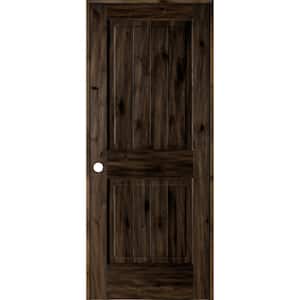 32 in. x 80 in. Knotty Alder 2 Panel Right-Hand Square Top V-Groove Black Stain Solid Wood Single Prehung Interior Door