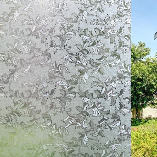 35.4 in. W x 78 in. L Leaf Motif Decorative Privacy Window Film