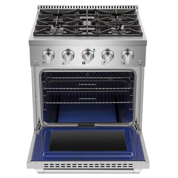 Empava 30 inch Gas Range Stove Freestanding/Slide-in, 4.55 Cu. Ft.  Convection Oven Capacity with Mechanical Knobs Control-Heavy Duty Cast Iron  Grates