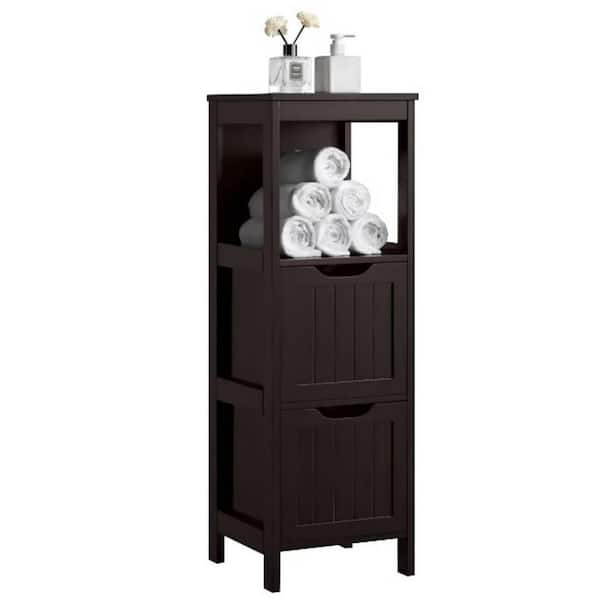 11.8 in. W x 11.8 in. D x 35 in. H Brown Bathroom Stylish Floor Linen Cabinet in Espresso