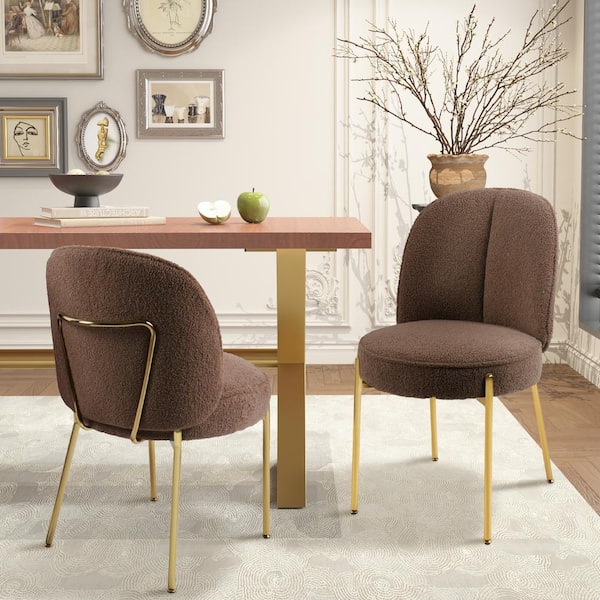 Modern Brown Round Upholstered Kitchen Dining Chairs (Set of 2)