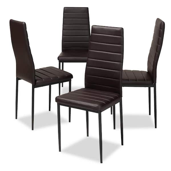 Baxton Studio Armand Dark Brown Faux Leather Upholstered Dining Chair (Set of 4)