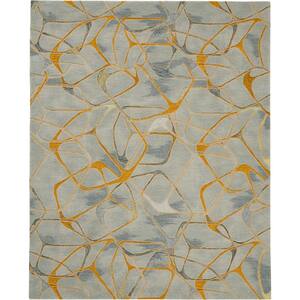 Nourison Symmetry Grey/Yellow 9 ft. x 12 ft. Abstract Contemporary Area ...