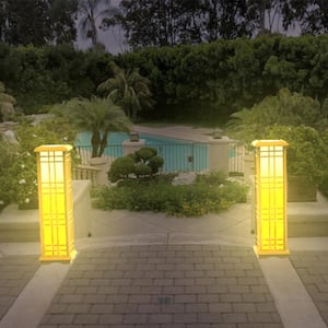 33.4 in. H Solar Almond Integrated LED Garden and Path Light with Amber or White Light