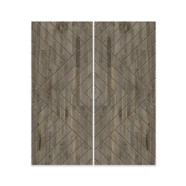 CALHOME 84 in. x 96 in. Hollow Core Weather Gray Stained Pine Wood Interior Double Sliding Closet Doors