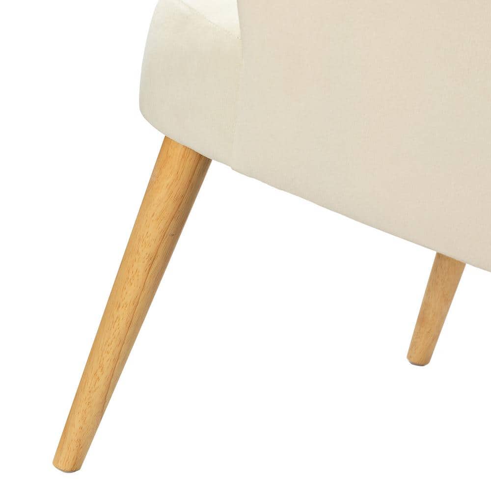 Ivory Velvet Barrel Accent Chair with Tufted Manufactured Wood Frame