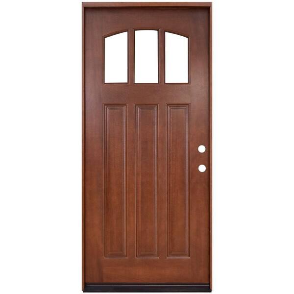 Steves & Sons 36 in. x 80 in. Craftsman 3 Lite Arch Stained Mahogany ...