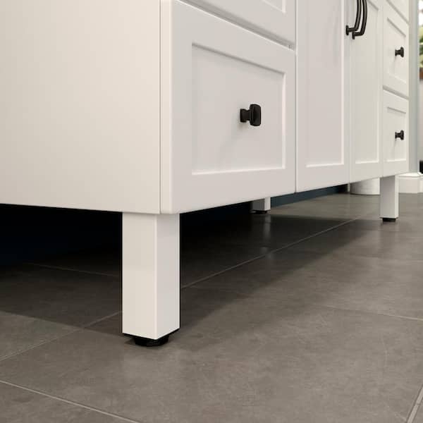 (4-Pack) 5 15/16 in. (150 mm) Matte White Metal Square Furniture Leg with Leveling Glide