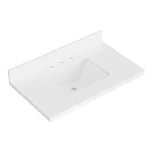 37 in. W. x 22 in. D in Pure White Quartz with 1.5 in. Thick Milter Edge with Rectangle Single Sink Vanity Top in White