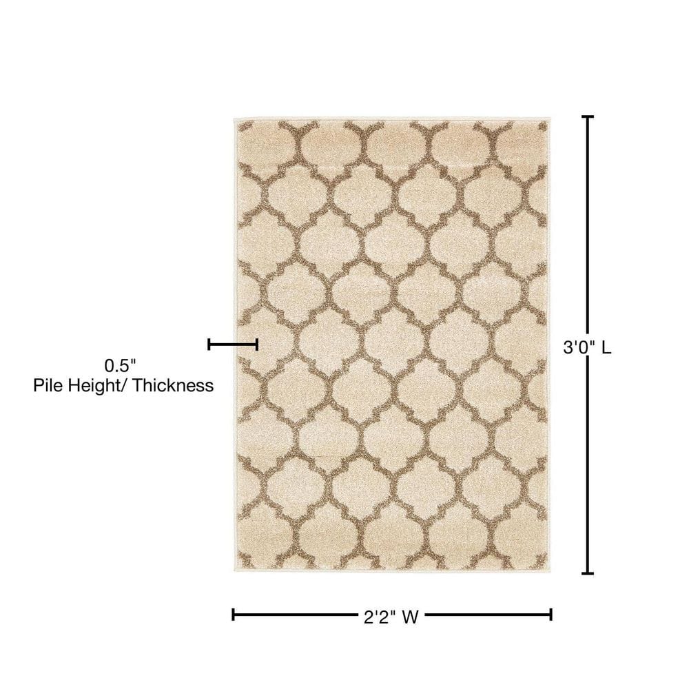 Beige and Light Brown Trellis Synthetic Area Rug