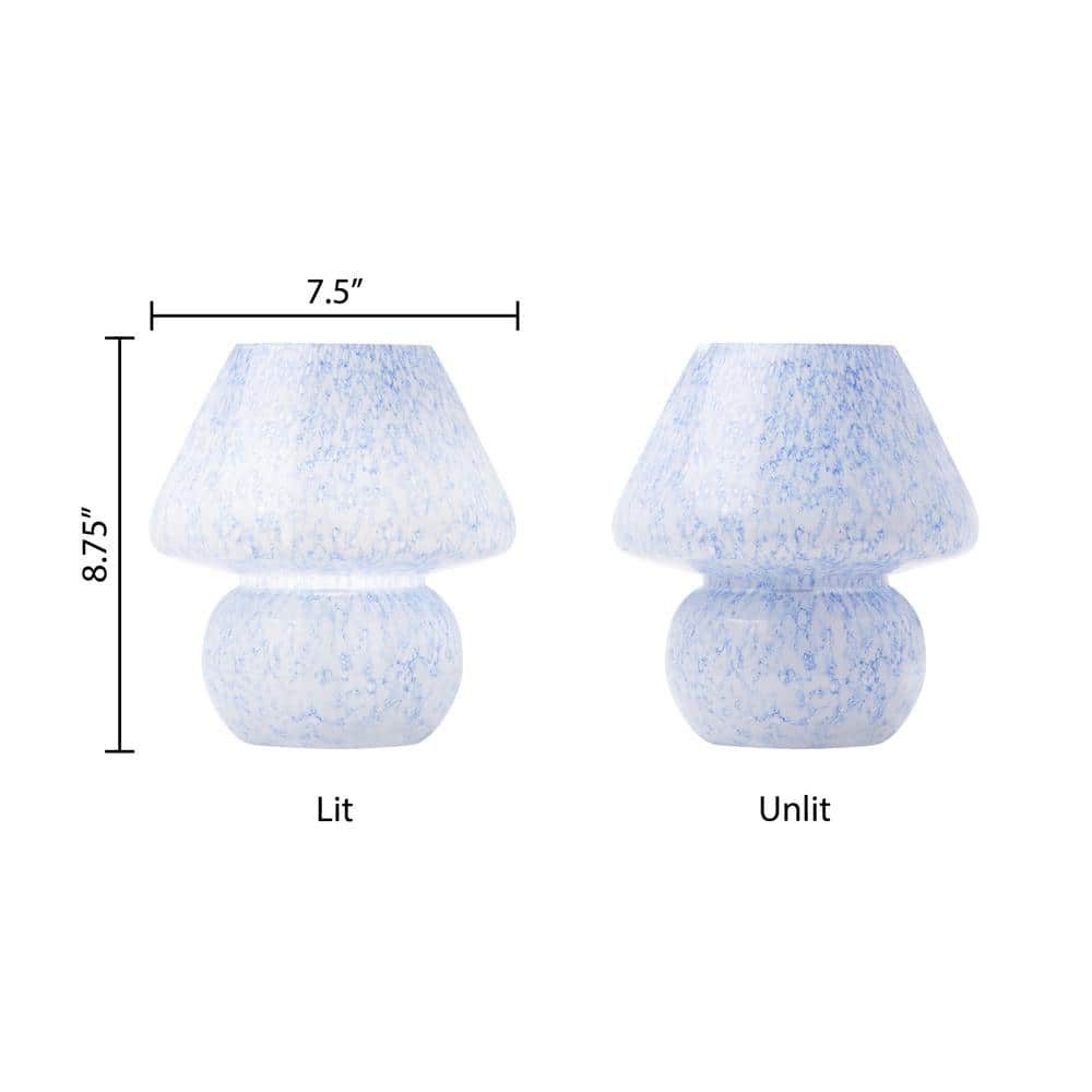 Serena 8.75 in. Blue and White Glass Mushroom Accent Lamp