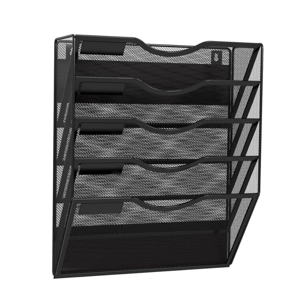 12 in.W x 15 in. H Black Metal No Drilling 5-Tier Magnetic File