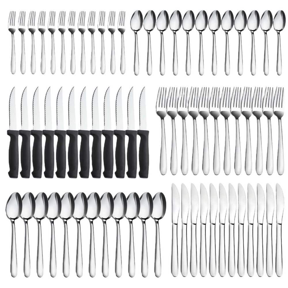 72-Piece Silver Stainless Steel Silverware Set with Steak Knives Forks Spoons, Knives Set, Dishwasher Safe Utensil Sets price history on PriceWatchPro