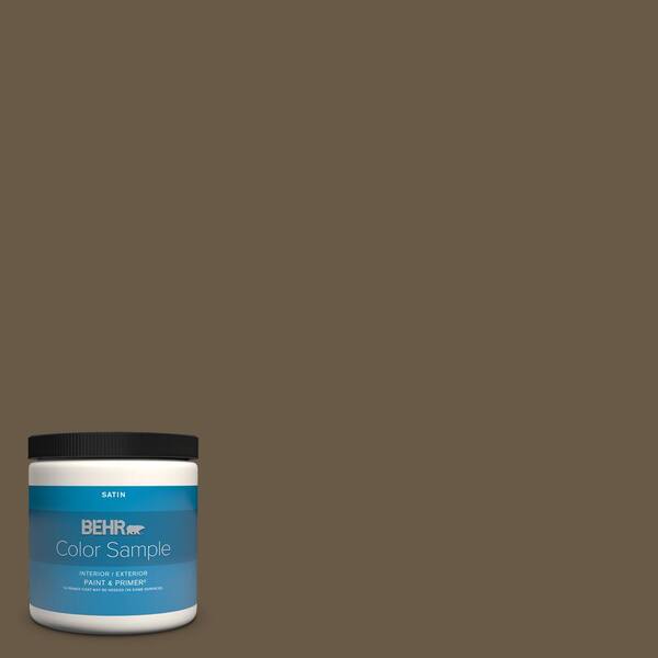 BEHR PREMIUM PLUS 8 oz. #PPU7-25 Clove Brown Satin Enamel Interior/Exterior Paint & Primer Color Sample