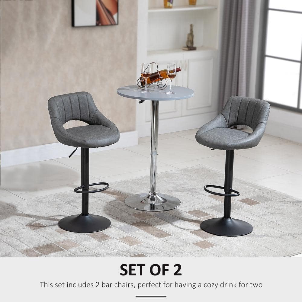 Adjustable Height & 360-Degree Swivel Gray Leather Bar Stool Set