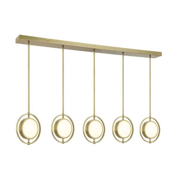 Metropolitan Spectr 5-Light Dimmable Integrated LED Soft Brass Island Chandelier for Dining Room