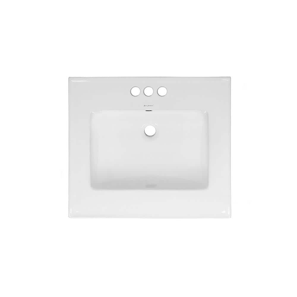 Glossy White Ceramic Vanity Top Sink with Three Faucet Holes