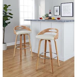Cassis 29.5 in. Cream Faux Leather, Zebra Wood and Chrome Metal Fixed-Height Bar Stool (Set of 2)