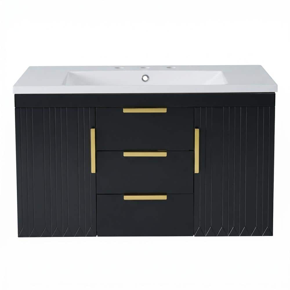 36 in. W x 18 in. D x 20.3 in. H Floating Bath Vanity in Black with White Ceramic Top price history on PriceWatchPro