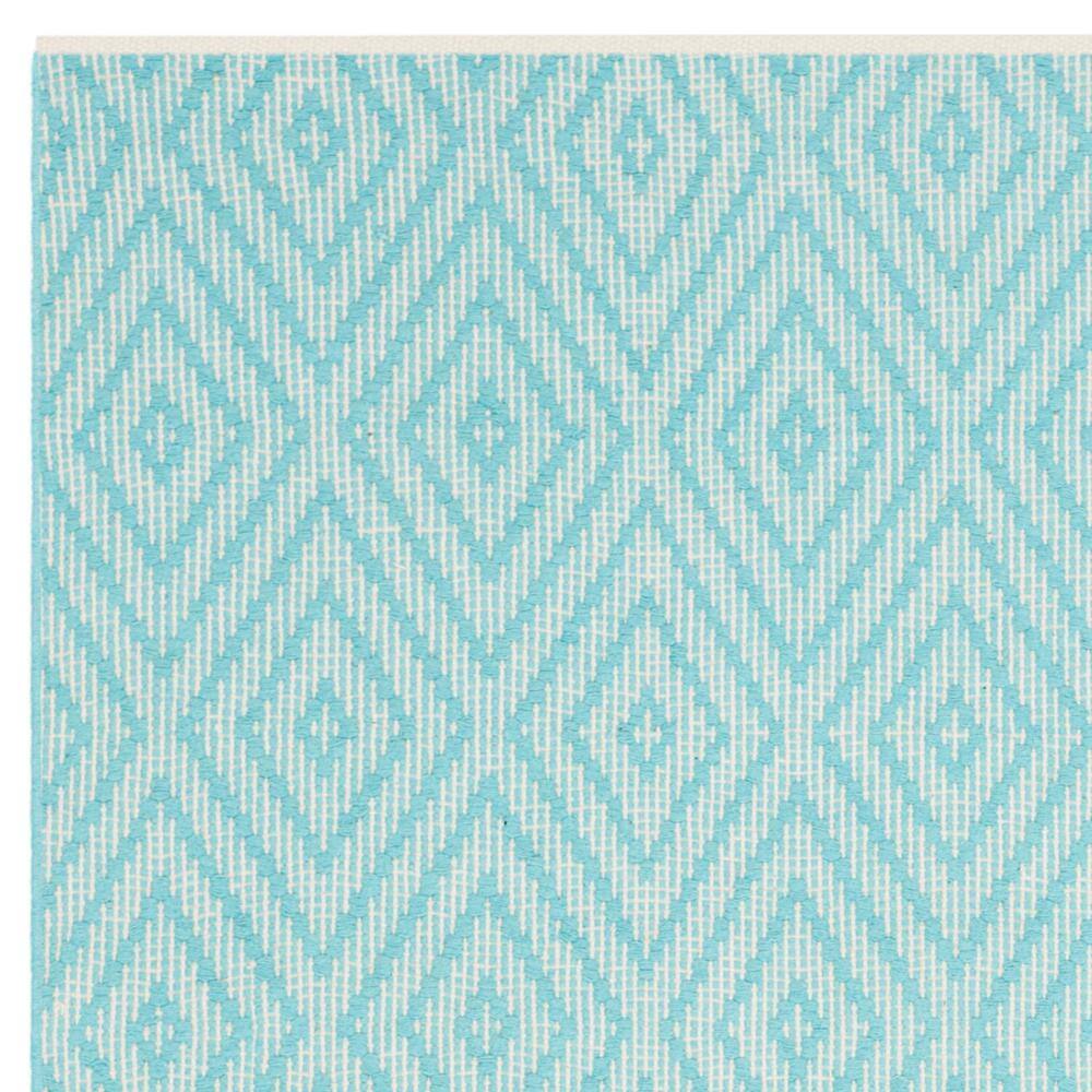 Turquoise and Ivory Cotton 5'x7' Geometric Flat Woven Rug