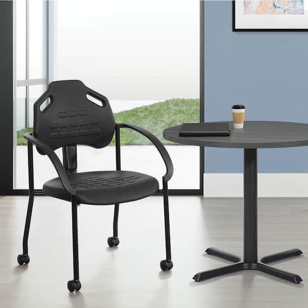 Black Urethane with Wheels Guest Chair in Black with Nonadjustable Arms