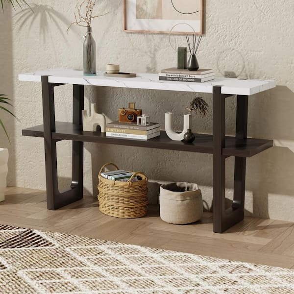 Nestfair Elegant 54 in. Espresso Rectangle MDF Top Console Table with Open Shelf