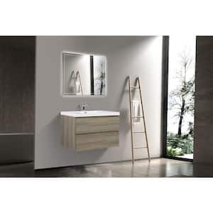 36 in. W Single Sink Wall-Mounted Ash Gray Bath Vanity With White Resin Top Unassembled