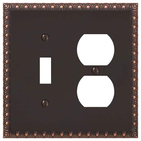 AMERELLE Antiquity 2 Gang 1-Toggle and 1-Duplex Metal Wall Plate - Aged Bronze