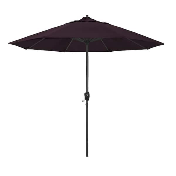 California Umbrella 9 ft. Black Aluminum Market Patio Umbrella Auto Tilt in Purple Pacifica