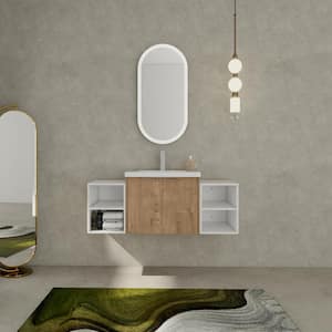 18 in. W x 48 in. D x 19 in. H 1 Sink Wall Mounted Bath Vanity in Oak with White Resin Top and 2-Storage Shelves