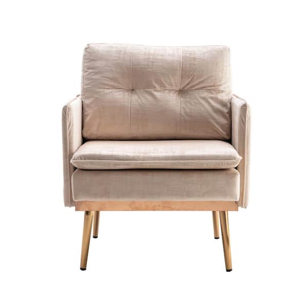 Unbranded Modern Ivory Velvet Accent Arm Chair with Iron Feet and Plywood Frame