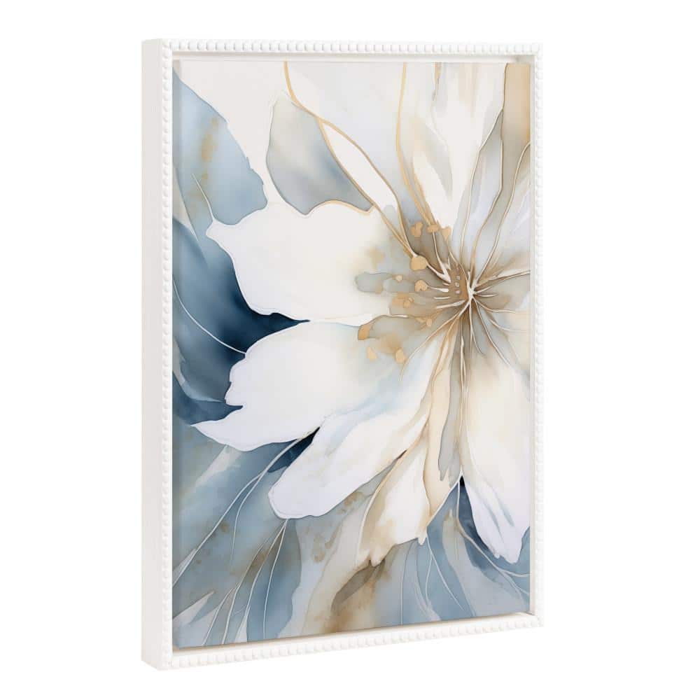 Elegant White and Blue Floral Abstract Canvas Art, 18" x 24"