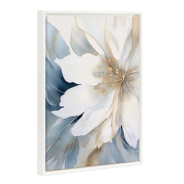 Kate and Laurel Sylvie Elegant Modern Glam Watercolor Abstract Floral 1-Piece White Framed Canvas Art Print, 18.00 in. x 24.00 in.