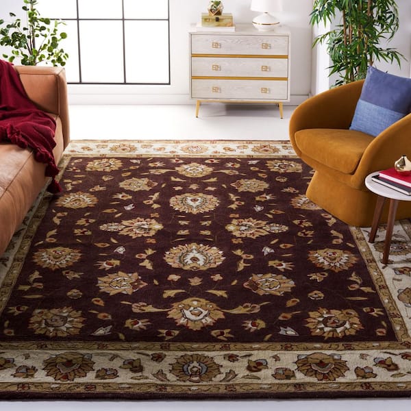 Total Performance 9 ft. x 12 ft. Brown/Ivory Floral Border Area Rug