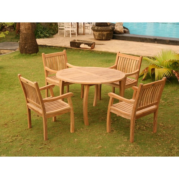 Tortuga Outdoor Jakarta 5-Piece Premium Grade Teak Outdoor Dining Set (Outdoor Dining Table and Patio Chair Bundle)
