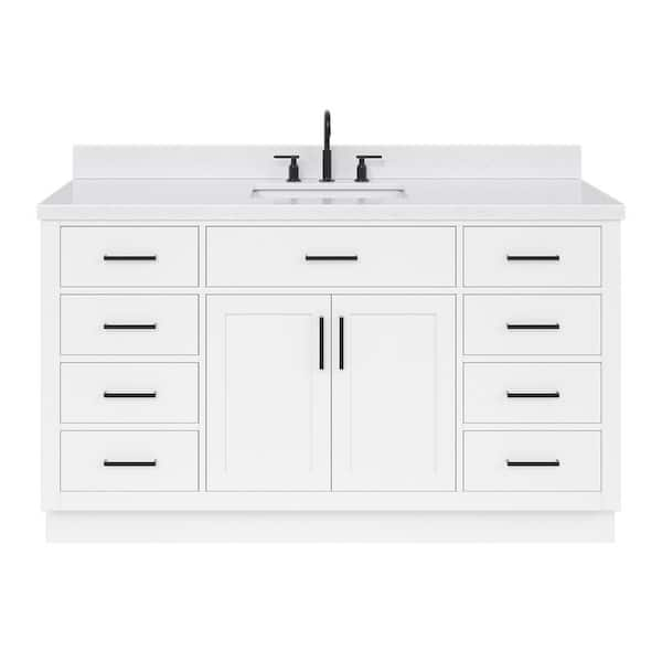 Hepburn 60 in. W x 22 in. D x 36 in. H Single Sink Freestanding Bath Vanity in White with Carrara Quartz Top