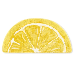 Citrus Slice Lemon 34.7 in. x 18.1 in. Yellow/White Polyester Non-Slip Bathmat